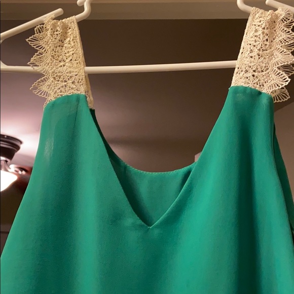 Green Mini- Dress with Lace Detail on sleeves - Picture 2 of 2